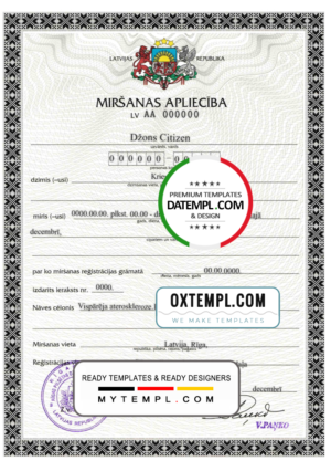 editable template, Latvia death certificate template in PSD format, fully editable