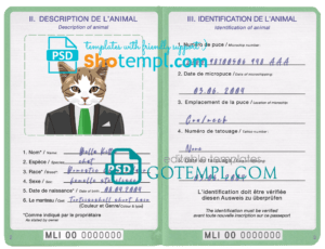 FREE editable template, Mali cat (animal, pet) passport PSD template, completely editable