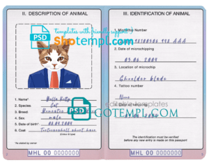 FREE editable template, Marshall Islands cat (animal, pet) passport PSD template, fully editable