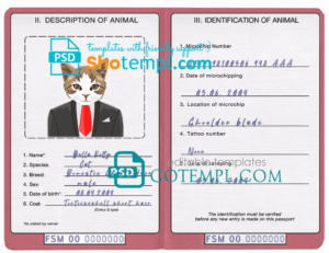 FREE editable template, Micronesia cat (animal, pet) passport PSD template, fully editable