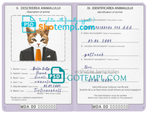 FREE editable template, Moldova cat (animal, pet) passport PSD template, completely editable