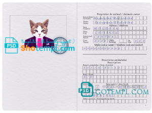 FREE editable template, Moldova cat (animal, pet) passport PSD template, fully editable