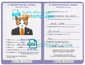 FREE editable template, Monaco cat (animal, pet) passport PSD template, fully editable