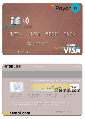 editable template, USA Payoneer visa credit card PSD template