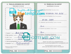 FREE editable template, Philippines cat (animal, pet) passport PSD template, fully editable