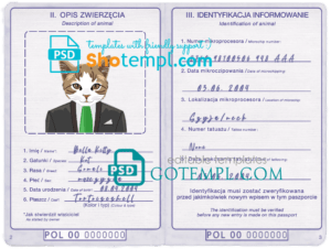 FREE editable template, Poland cat (animal, pet) passport PSD template, fully editable