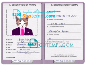 FREE editable template, Saint Vincent and the Grenadines cat (animal, pet) passport PSD template, fully editable