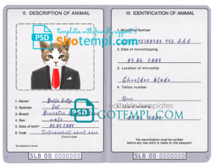 FREE editable template, Solomon Islands cat (animal, pet) passport PSD template, fully editable