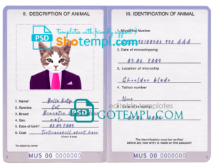FREE editable template, United States of America cat (animal, pet) passport PSD template, fully editable