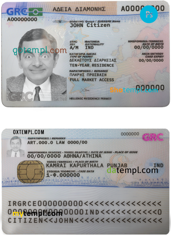 editable template, Greece residence permit card PSD template, fully editable