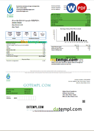 editable template, UAE Al Fanar Gas Group utility bill template in Word and PDF format