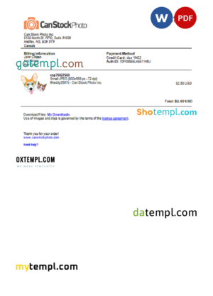 editable template, USA Canada Can Stock Photo invoice template in Word and PDF format, fully editable