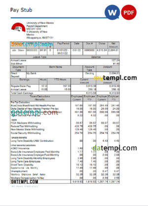editable template, USA educational company employee sheet template in Word and PDF format, version 2