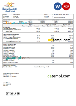 editable template, USA educational earning statement template in Word and PDF format