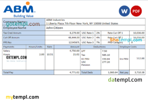 editable template, USA facility services company employee sheet template in Word and PDF format