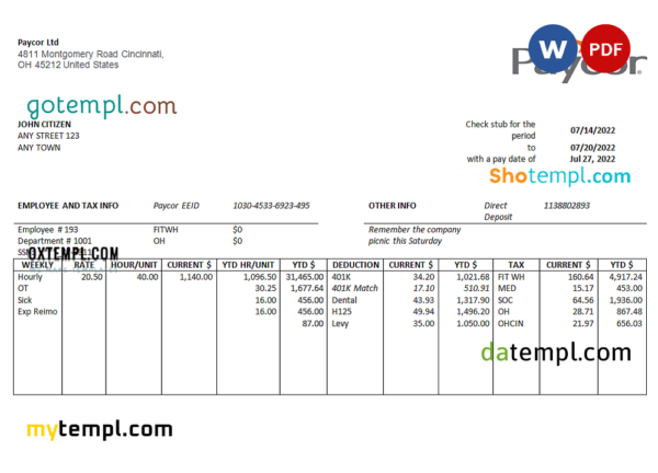 editable template, USA software technologies company employee sheet template in Word and PDF format