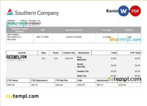 editable template, USA electric company employee sheet template in Word and PDF format