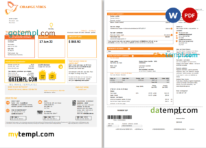 editable template, # orange vibes universal multipurpose utility bill, Word and PDF template, 3 pages
