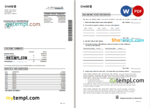 editable template, USA Chase bank statement Word and PDF template, 4 pages