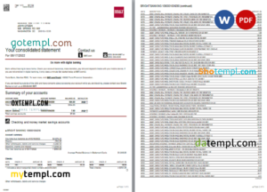 editable template, USA Washington BB&amp;T bank statement Word and PDF template, 5 pages