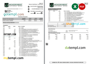 editable template, USA Woodforest bank statement Excel and PDF template, 3 pages