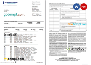 editable template, USA Nevada State Bank anytime checking statement, Word and PDF template, 4 pages