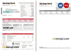 editable template, Australia Heritage bank statement Word and PDF template, 2 pages