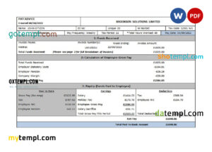 editable template, USA Brookson solutions limited payslip Word and PDF template