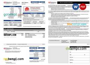 editable template, USA California Patelco bank card statement, Word and PDF template, 2 pages