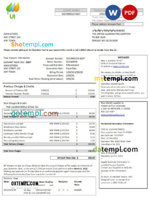 editable template, USA Massachusetts Chelsea UI The United Illuminating Company utility bill Word and PDF template