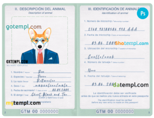 FREE editable template, Guatemala dog (animal, pet) passport PSD template, fully editable