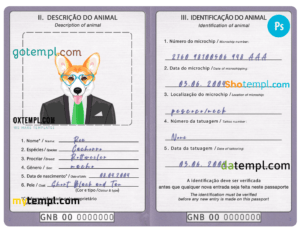 FREE editable template, Guinea-Bissau dog (animal, pet) passport PSD template, fully editable