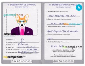 FREE editable template, Guinea dog (animal, pet) passport PSD template, fully editable