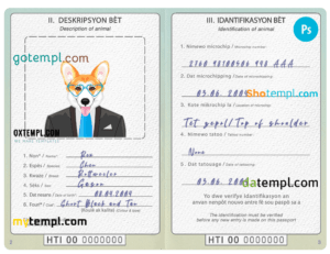 FREE editable template, Haiti dog (animal, pet) passport PSD template, completely editable