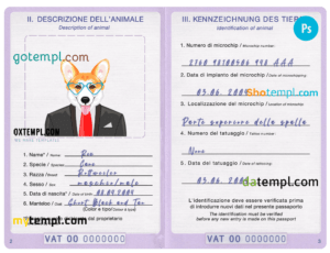 FREE editable template, Holy See dog (animal, pet) passport PSD template, fully editable