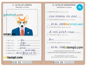 FREE editable template, Hungary dog (animal, pet) passport PSD template, fully editable