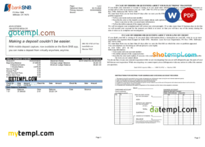 editable template, USA Oklahoma SNB bank statement Word and PDF template, 2 pages