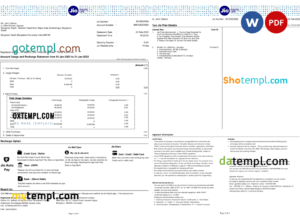 editable template, India Jio Digital Life bank statement, Word and PDF template, 4 pages