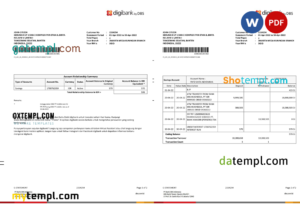 editable template, Indonesia DBS Digibank statement, Word and PDF template, 2 pages