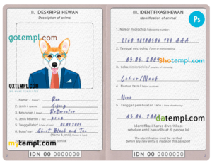FREE editable template, Indonesia dog (animal, pet) passport PSD template, fully editable