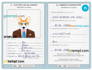 FREE editable template, Ireland dog (animal, pet) passport template, fully editable