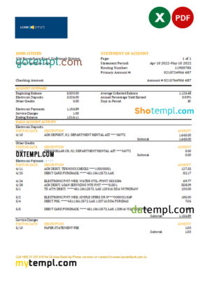 editable template, Laos LCNB bank statement Excel and PDF template