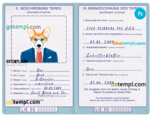 FREE editable template, Liechtenstein dog (animal, pet) passport PSD template, fully editable