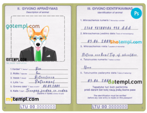 FREE editable template, Lithuania dog (animal, pet) passport PSD template, completely editable