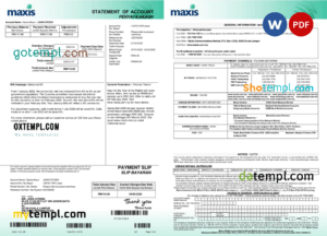 editable template, Malaysia Maxis bank statement, Word and PDF template, 5 pages