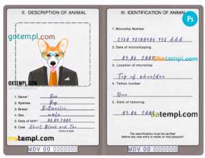 FREE editable template, Maldives dog (animal, pet) passport PSD template, fully editable