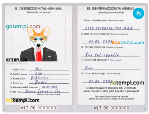 FREE editable template, Malta dog (animal, pet) passport PSD template, completely editable