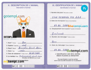 FREE editable template, Monaco dog (animal, pet) passport PSD template, fully editable