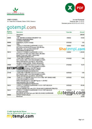editable template, Morocco Credit Agricole bank statement Excel and PDF template