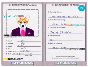 FREE editable template, Nigeria dog (animal, pet) passport PSD template, fully editable
